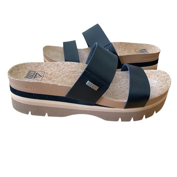 REEF CUSHION VISTA HIGHER BLACK/BEIGE SUPPORT SLIDES 10 - Picture 4 of 9